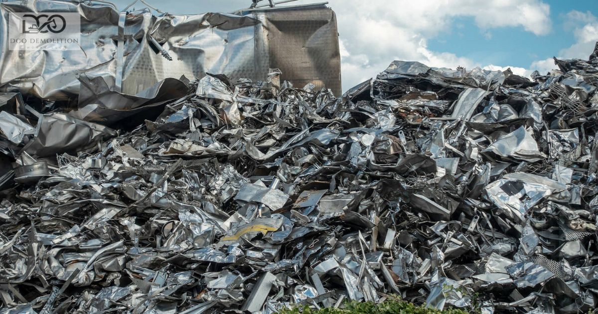 Scrap metal recycling yard in Dubai with sorted demolition materials