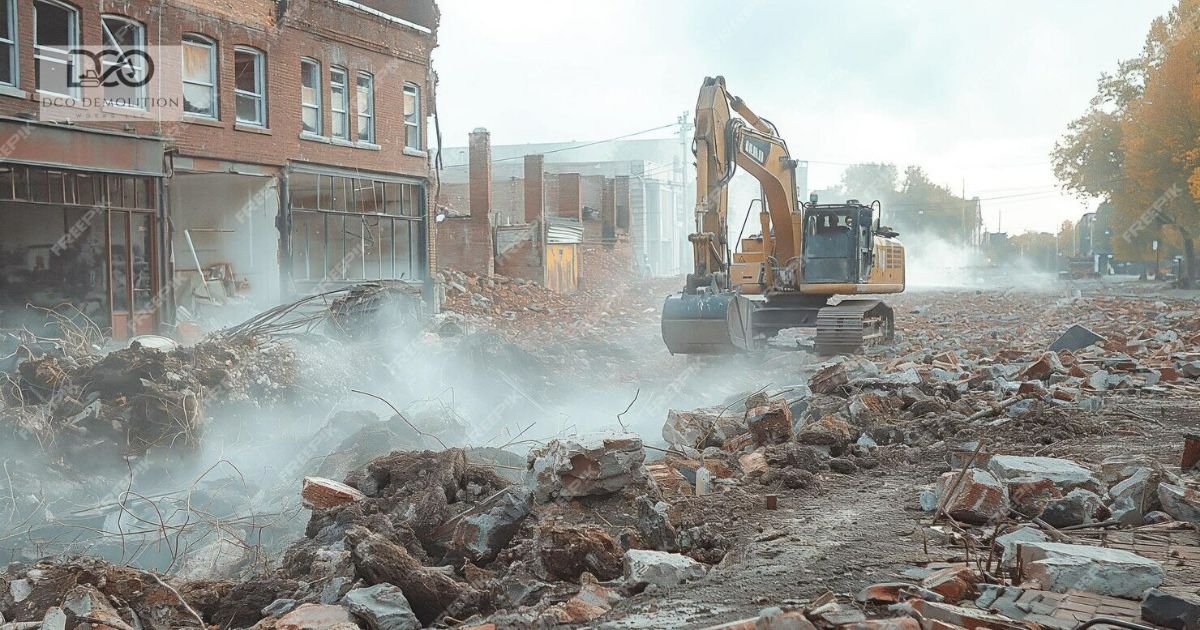 Licensed demolition contractor operating excavator for building demolition in Abu Dhabi UAE